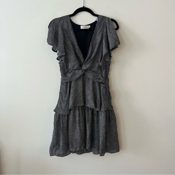 A.L.C. Viera Twist-Front Tiered Polka Dot Silk Dress - Picture 2 of 6